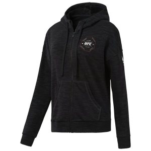 Bluza Z Kapturem Damskie Reebok UFC Full Zip Czarne PL 59WJPZK